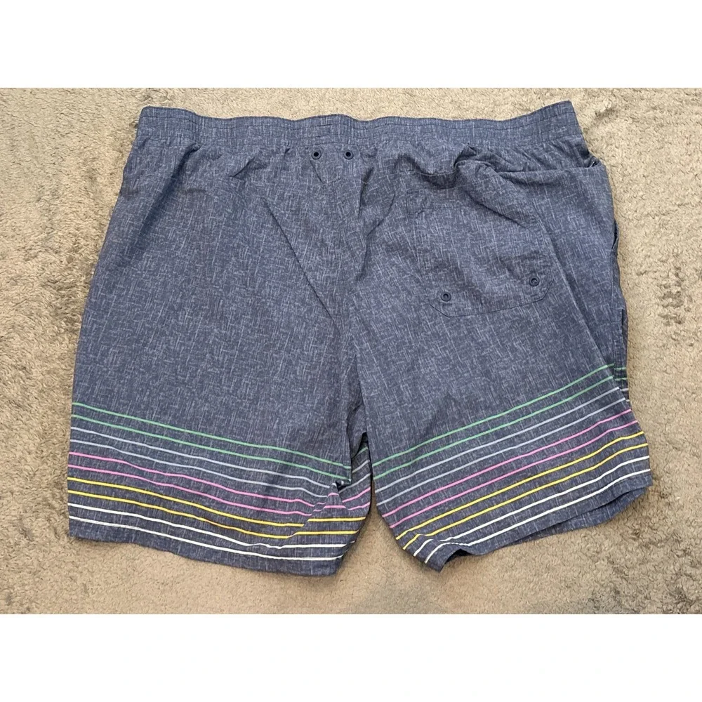 Lands' End Swim Trunks Mens 2XL 44-46 Blue Striped Mesh Lined Shorts Casual